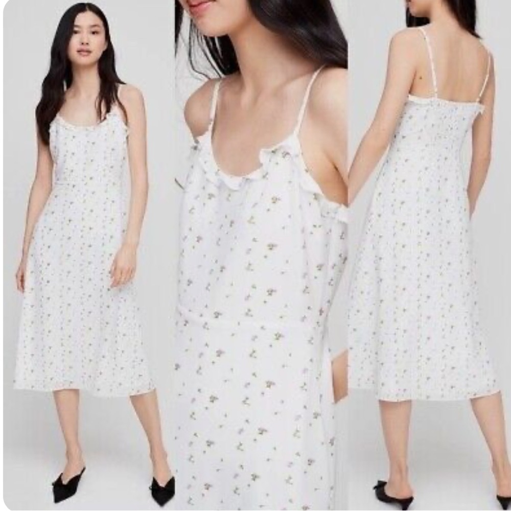 Aritzia Wilfred White Floral Ruffle Philomene Midi Slip Dress